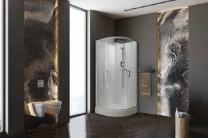 Black and marble bathroom corner